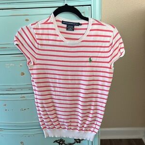 Ralph Lauren Pink and White Striped T-Shirt